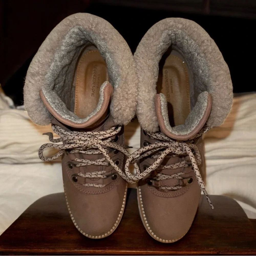 Cole Haan GrandExplore Waterproof Shearling Hiker‎ Boots Tan Nubuck Womens